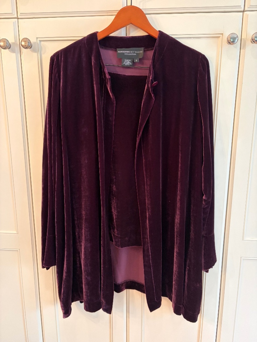Adrienne Vittadini Purple Silk Velvet Skirt Suit Set Jacket 6 Skirt 10